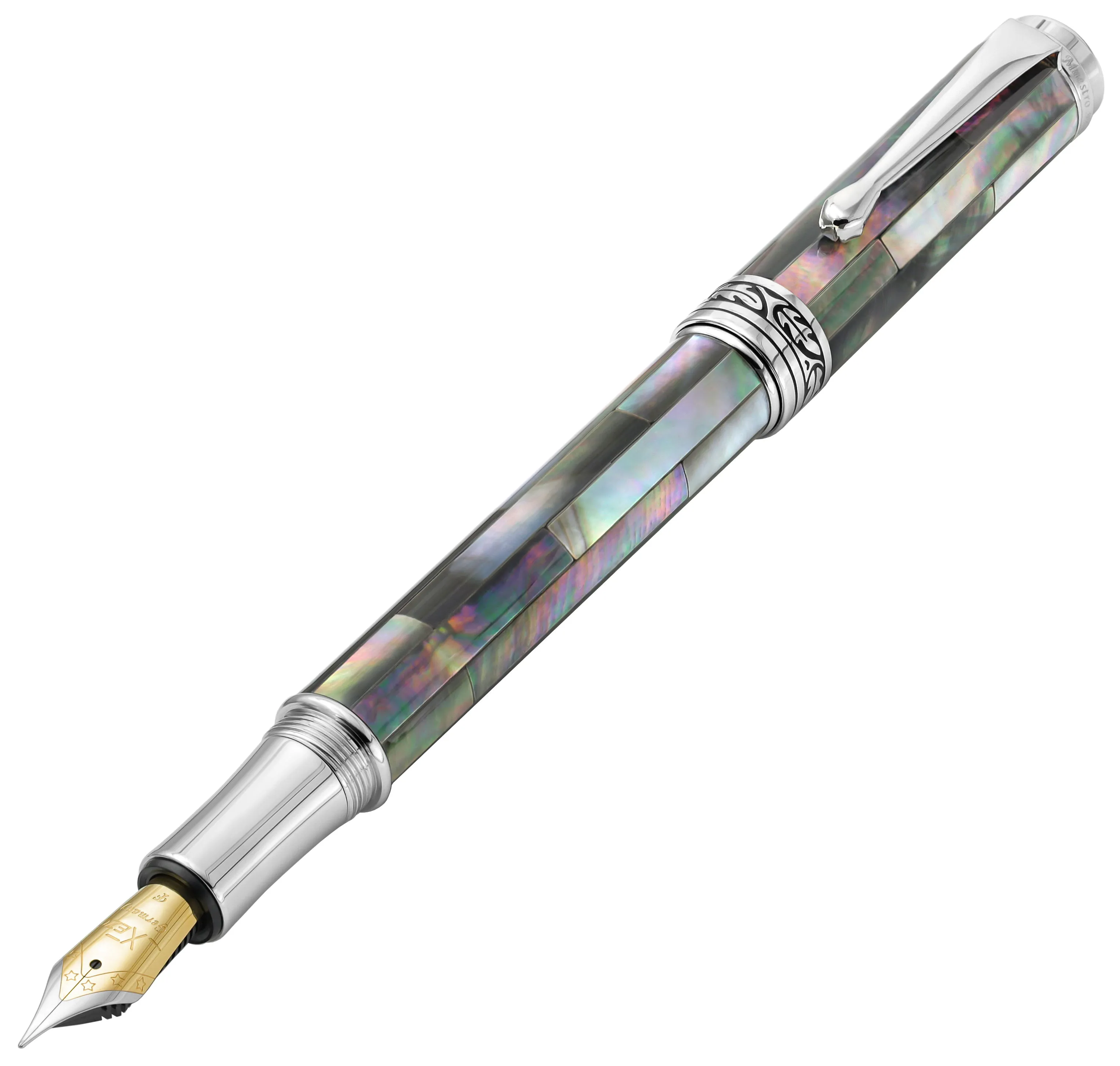 Maestro® Black Mother of Pearl & Platinum Plated Fountain Pen (Fine / Extra Fine Nib)