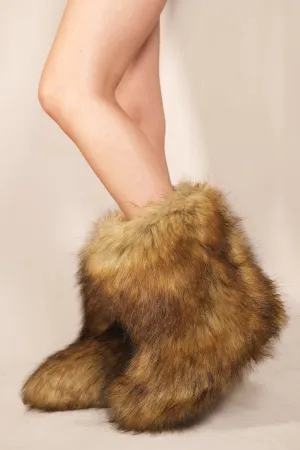 MALAYA PLATFORM FLUFFY FAUX FUR ANKLE BOOTS IN ALSATIAN