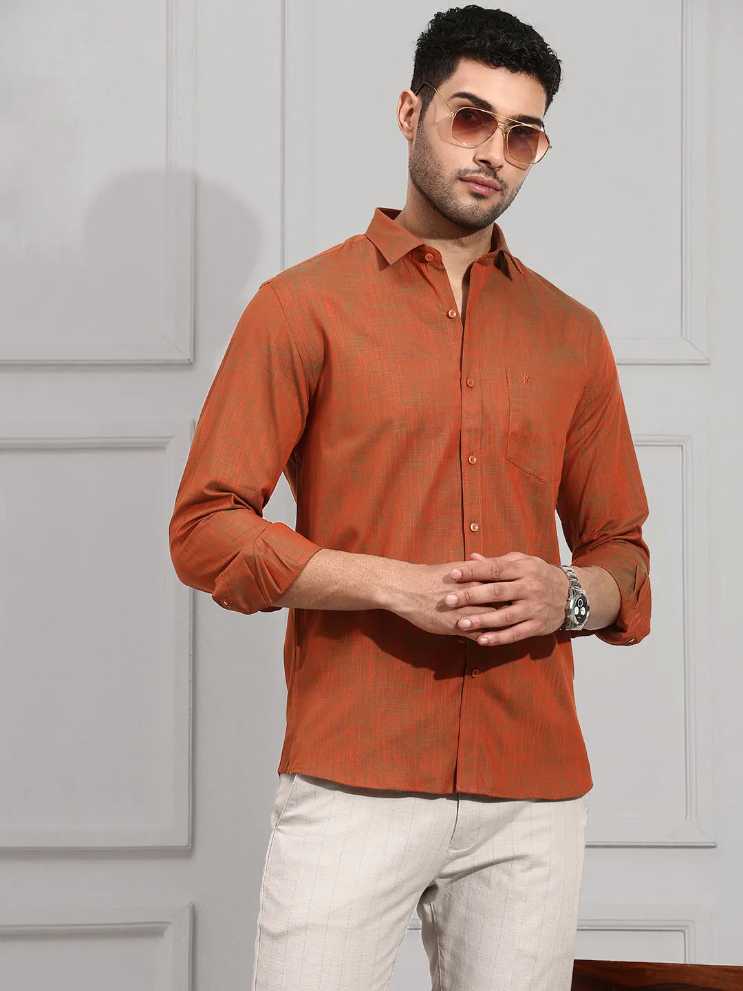 Men 100% Cotton Shirt Reddish Brown CL2 GT30