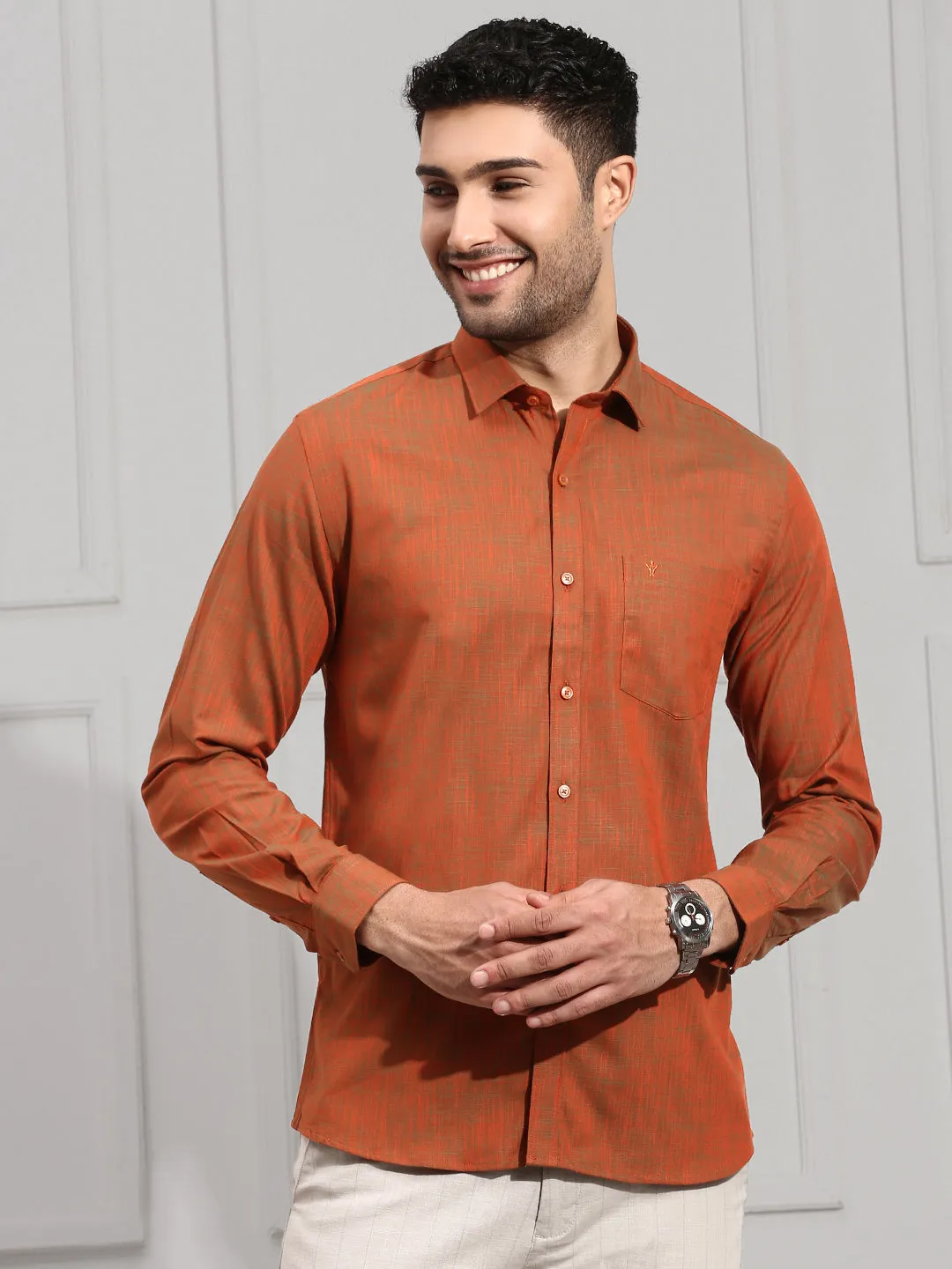 Men 100% Cotton Shirt Reddish Brown CL2 GT30