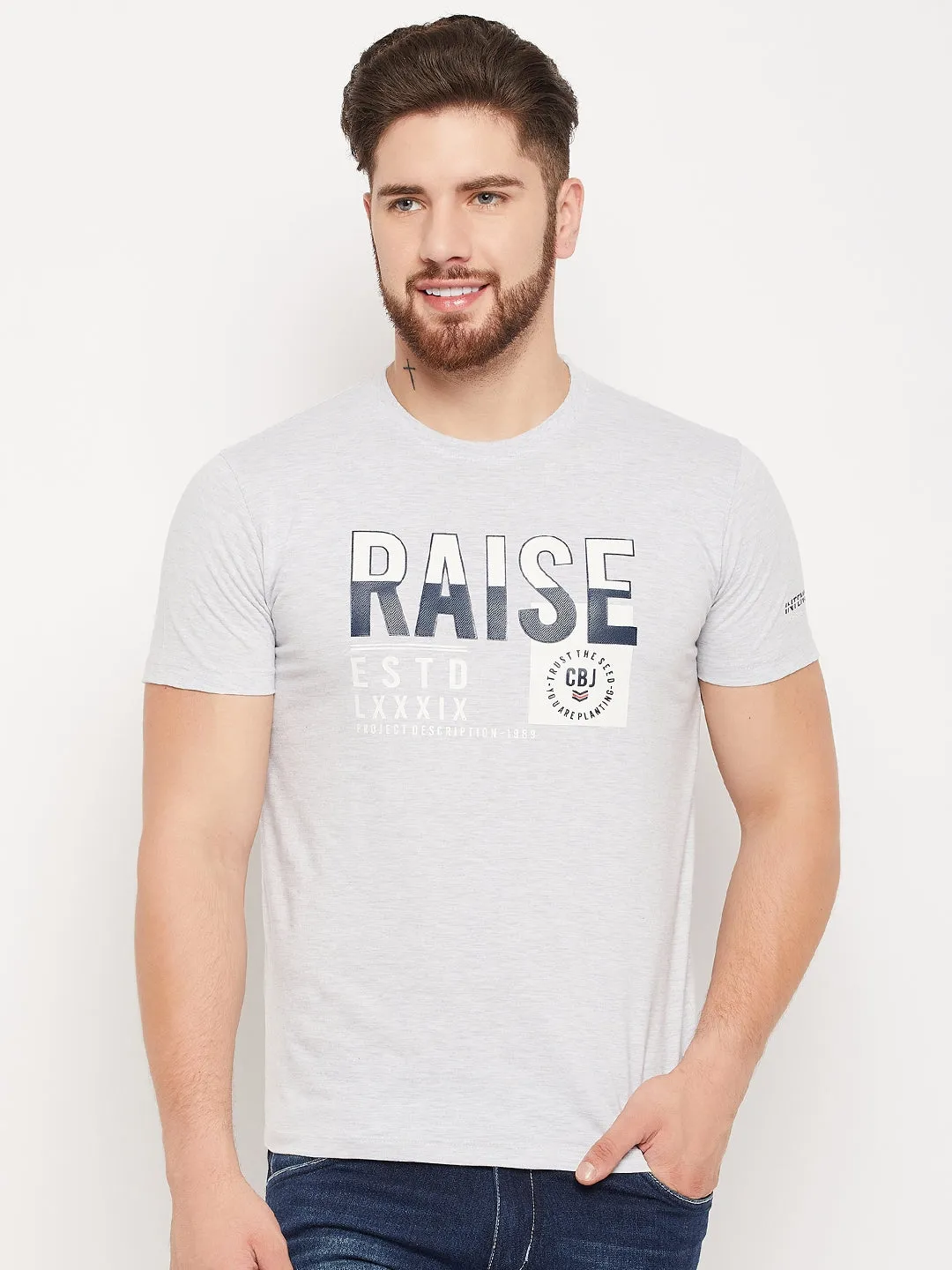 Men Grey Melange Round Neck T-Shirt