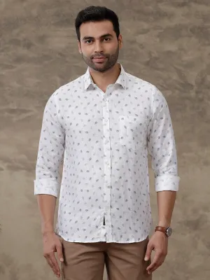 Men Pure Linen Printed Shirt White - LS68