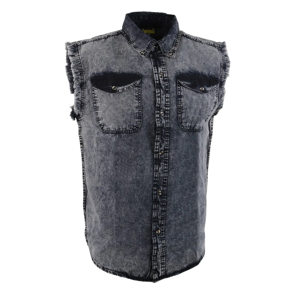 Milwaukee Leather MDM11678 Men’s Classic Grey Button-Down Cut Off Frayed Sleeveless Casual Shirt