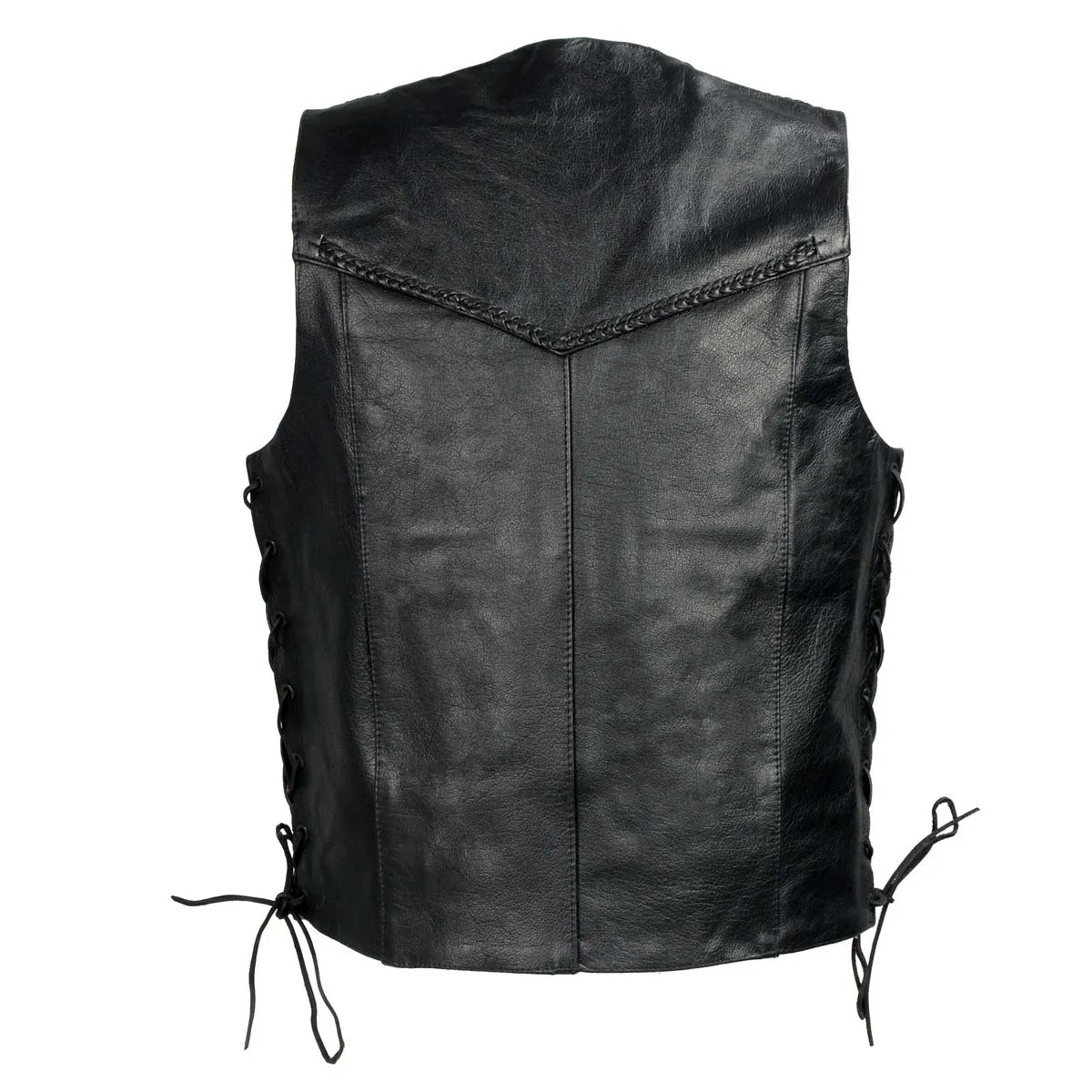 Milwaukee Leather SH1314 Men's Classic Black Braided Leather Vest with Side Laces