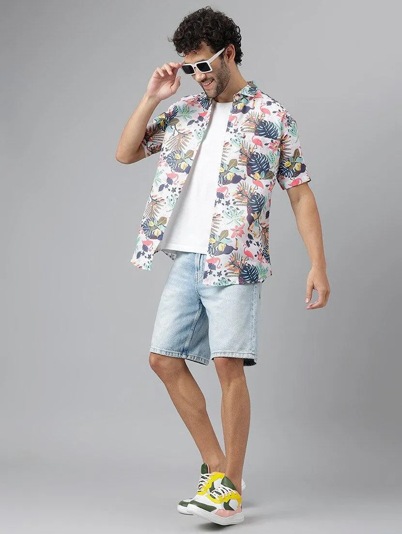 Multicolor Printed Short Sleeve Casual Shirts for Men