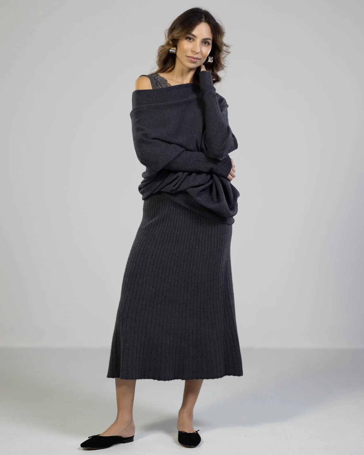 NEW | Ribbed Skirt | Charcoal