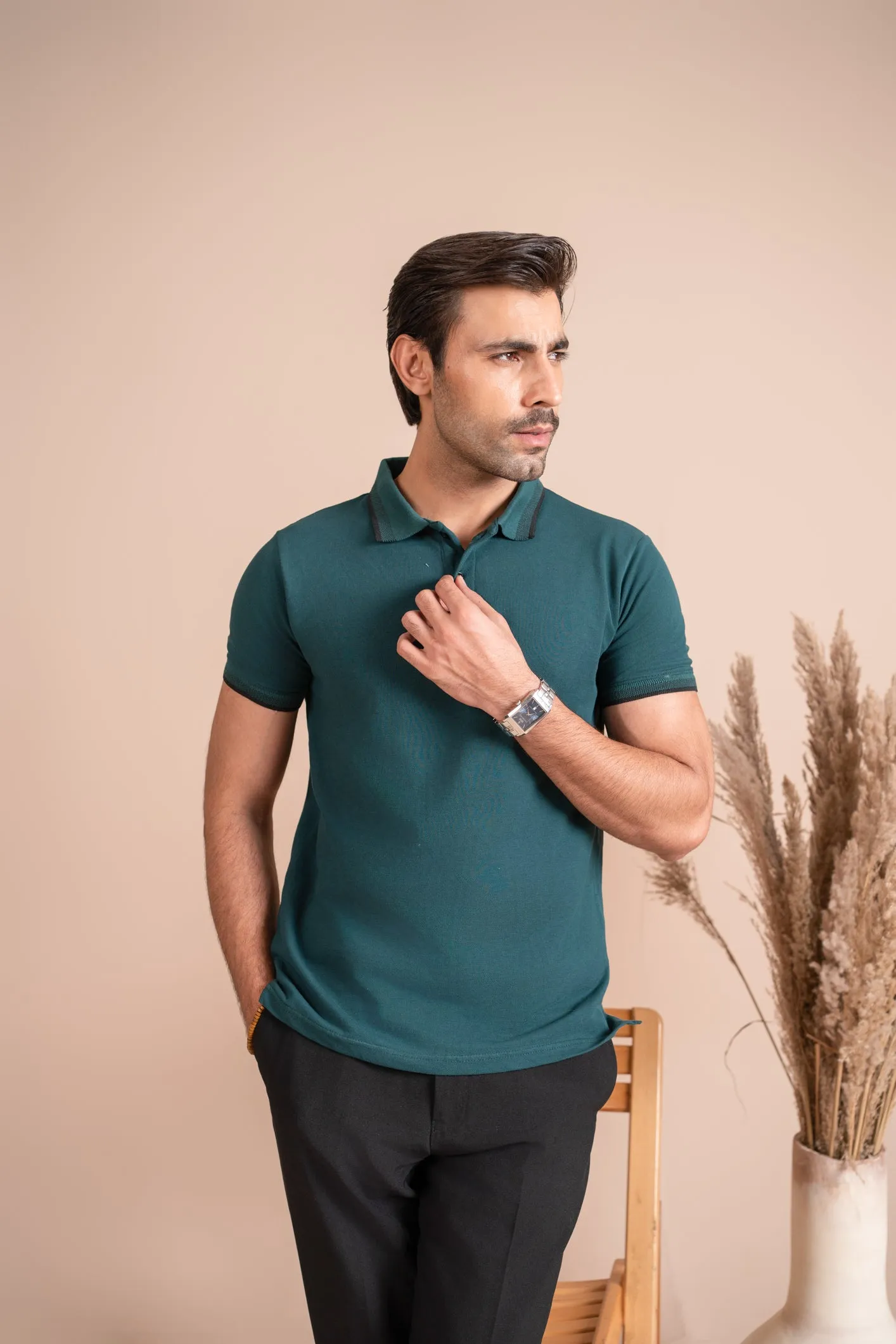 Pack of 2 Basic Polo Shirts - Pine Green & Sky Blue