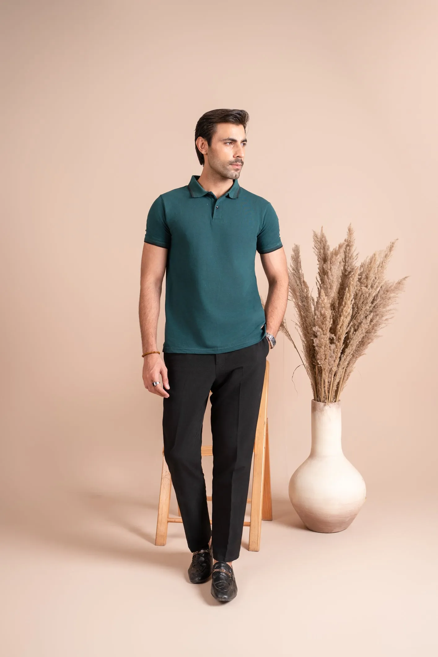 Pack of 2 Basic Polo Shirts - Pine Green & Sky Blue