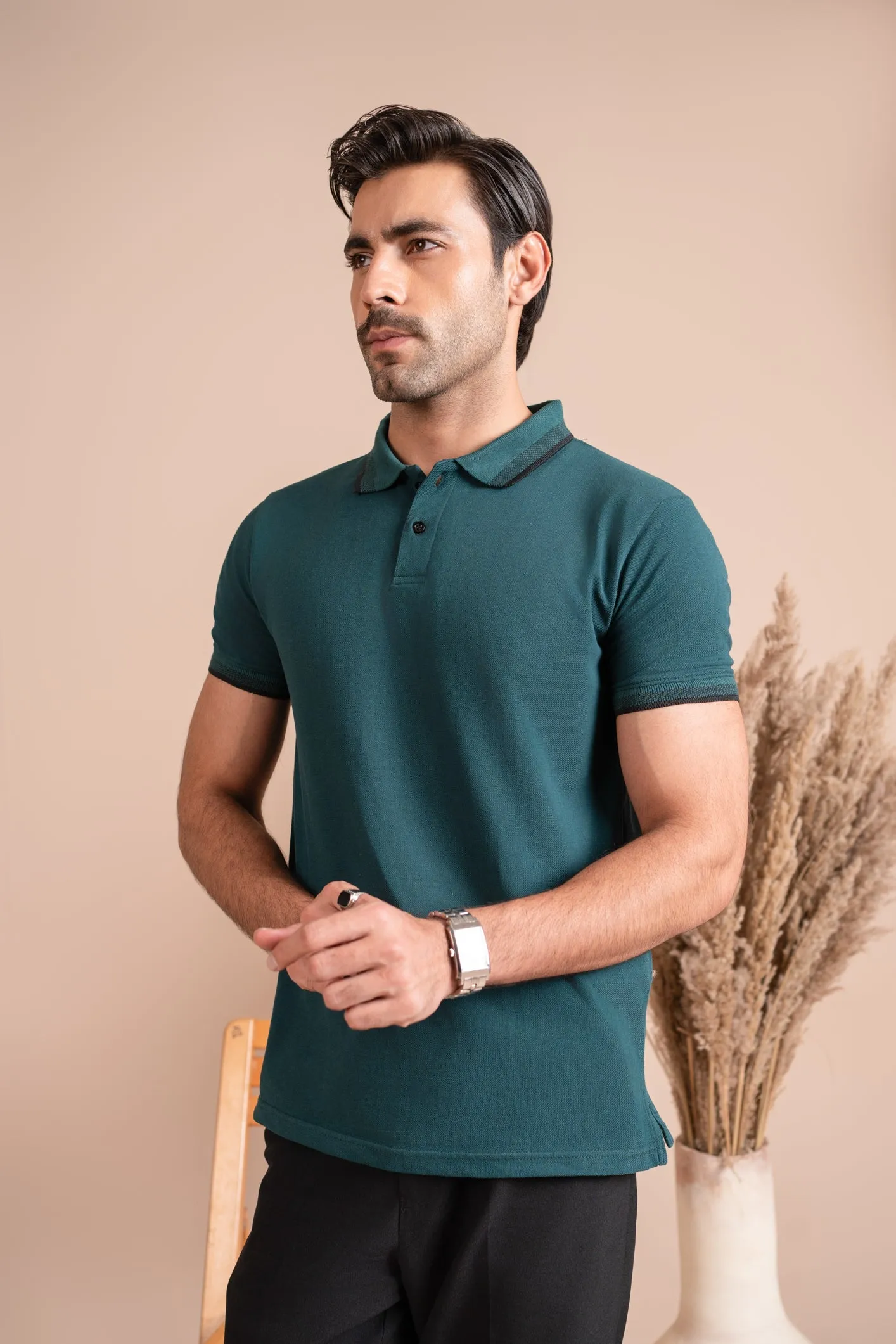 Pack of 2 Basic Polo Shirts - Pine Green & Sky Blue