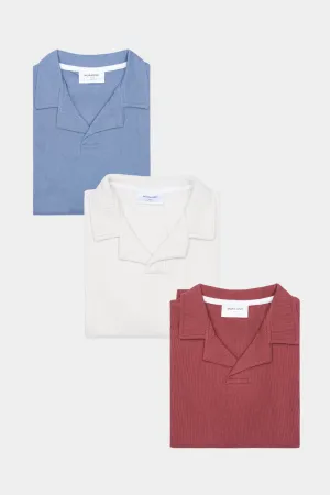 Pack of 3 Waffle Revere Polo Shirts - Sapphire Blue, Off White & Rust