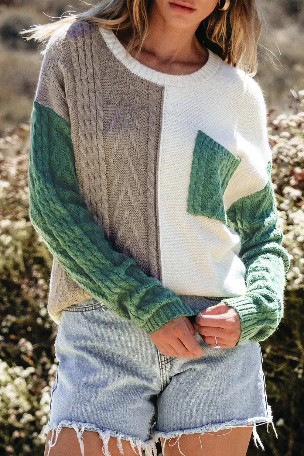 Patched Pocket Drop Shoulder Sweater