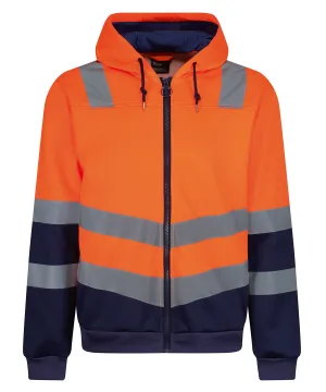 Pro hi-vis full zip hoodie | Orange/Navy