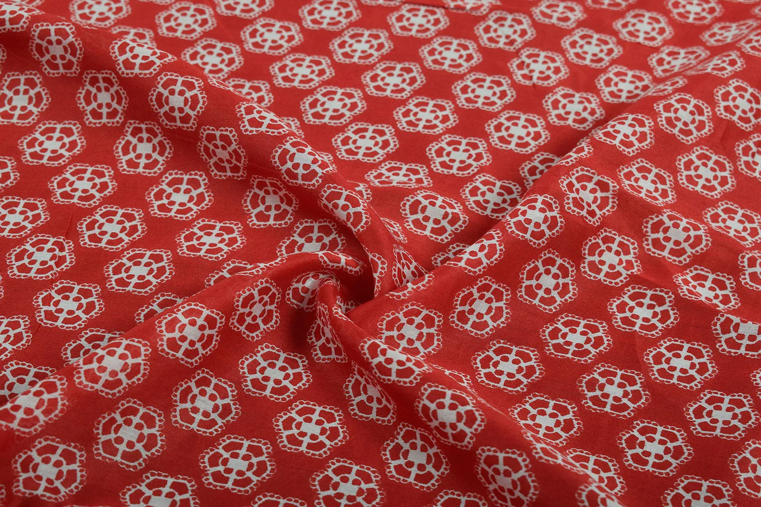 Red Printed Chanderi Fabric