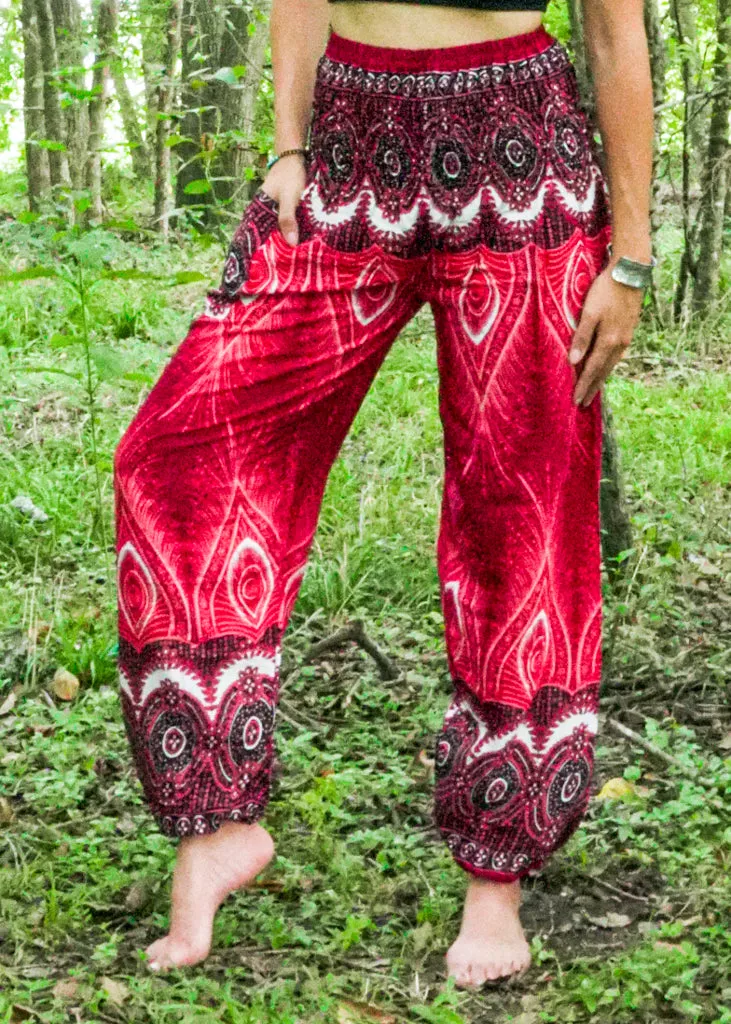 Red Royal Peacock Harem Pants