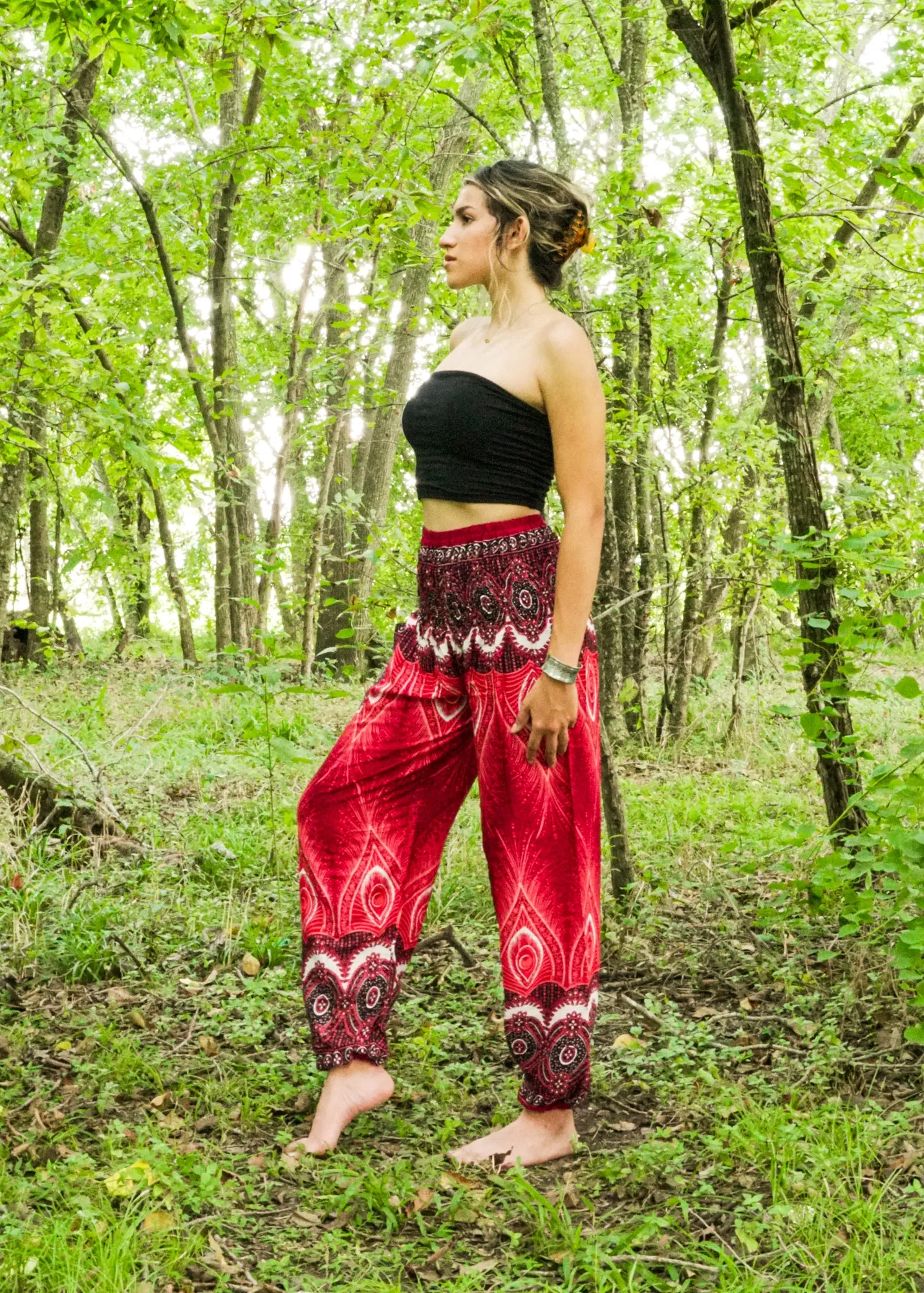 Red Royal Peacock Harem Pants