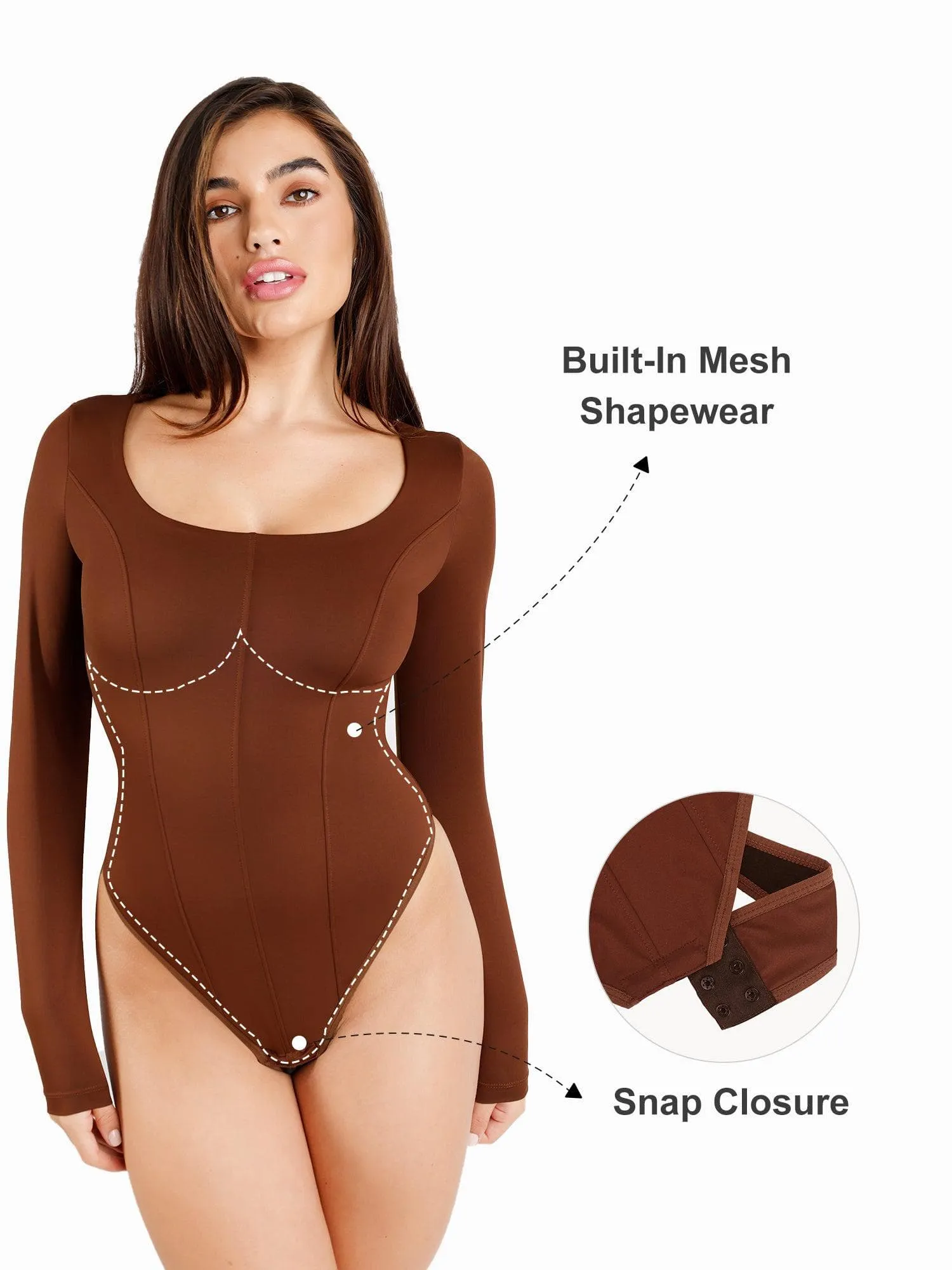 Shapewear Long Sleeve Tummy Control Thong Bodysuit