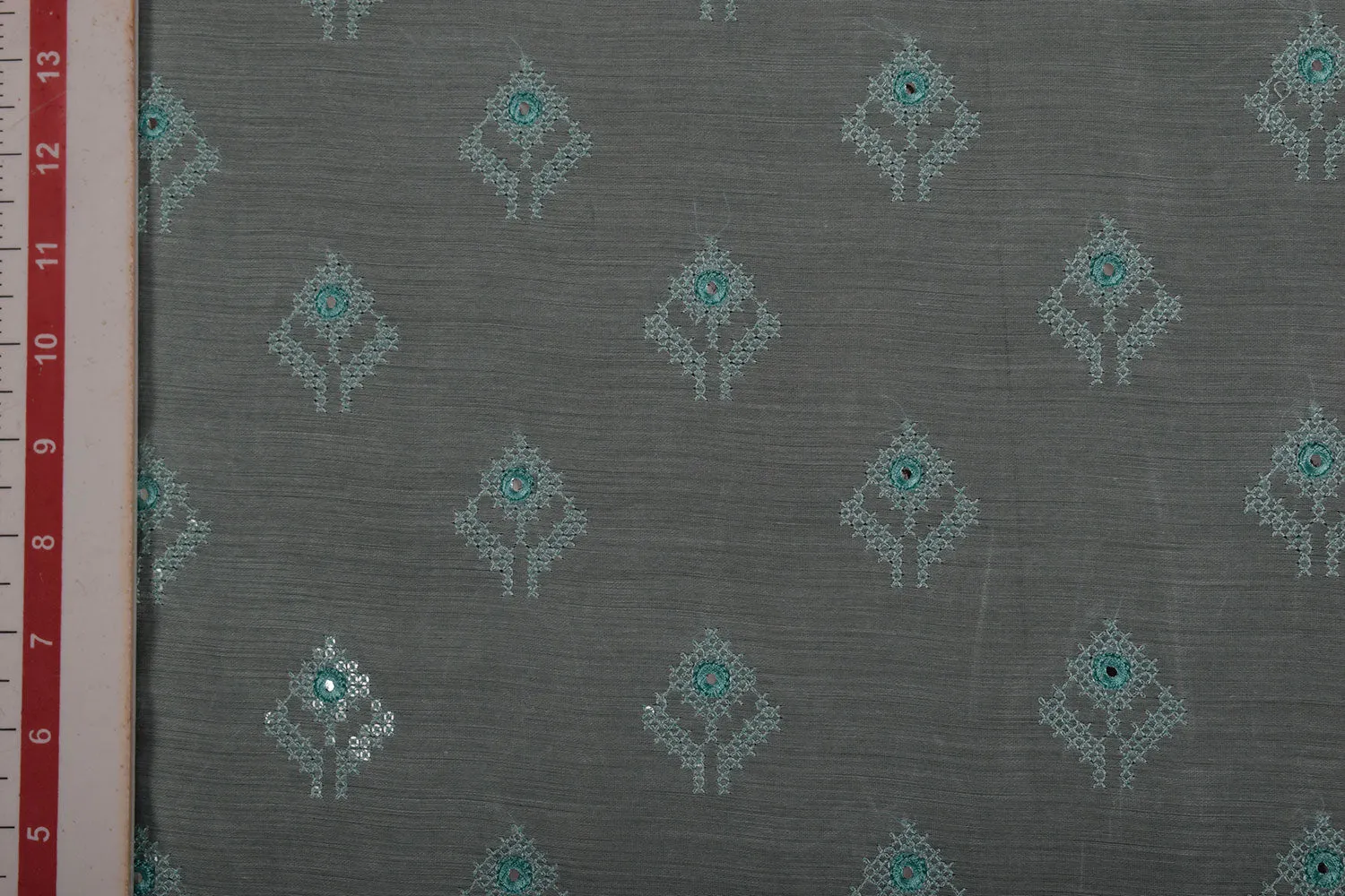 Sky Blue Embroidered Chanderi Fabric