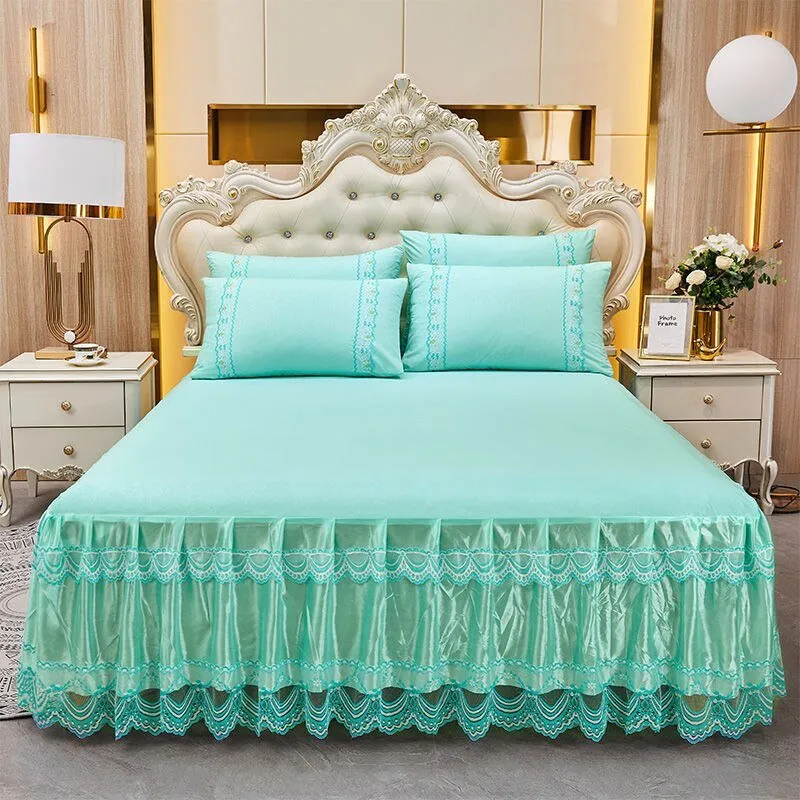 Soft Lace Bed Skirt Set for King/Queen Size Beds