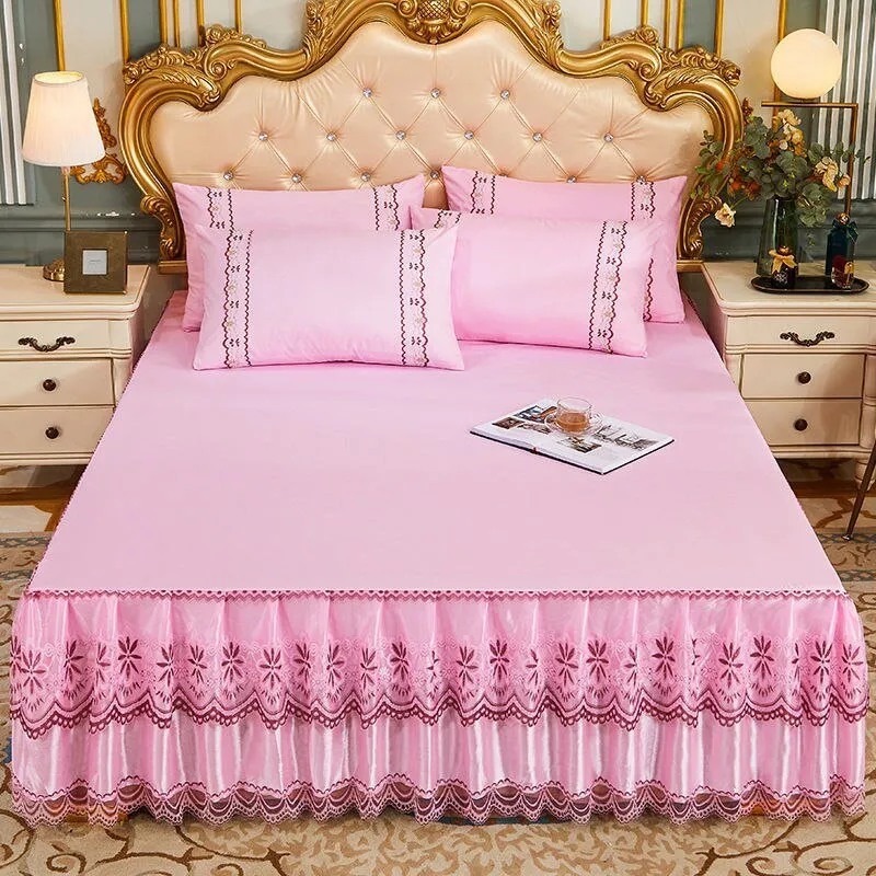 Soft Lace Bed Skirt Set for King/Queen Size Beds