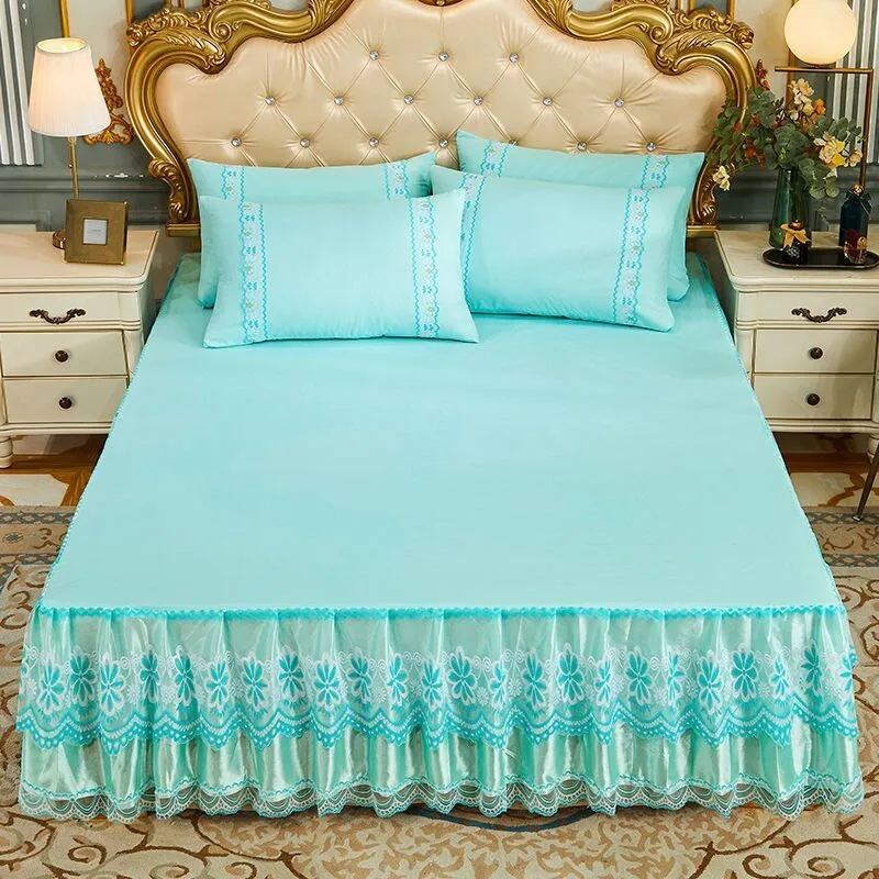 Soft Lace Bed Skirt Set for King/Queen Size Beds