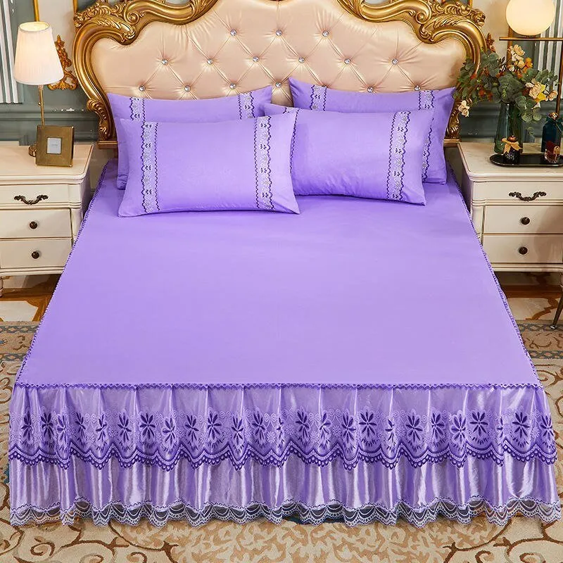 Soft Lace Bed Skirt Set for King/Queen Size Beds