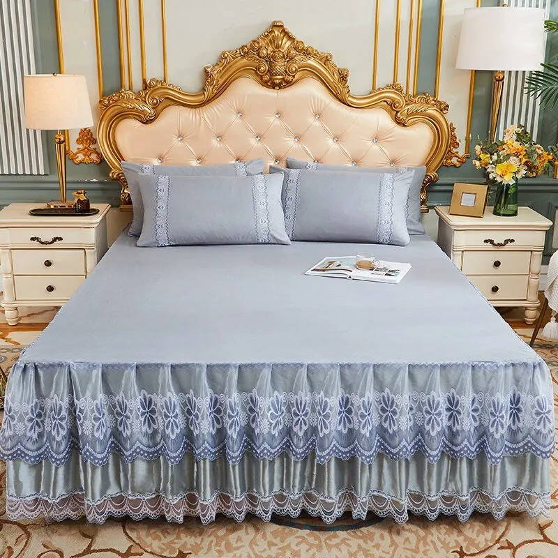 Soft Lace Bed Skirt Set for King/Queen Size Beds