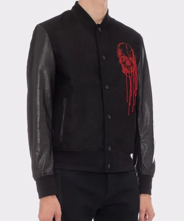 Soft Lambskin And Cotton Doeskin Embroidered Varsity Jacket