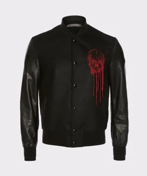 Soft Lambskin And Cotton Doeskin Embroidered Varsity Jacket