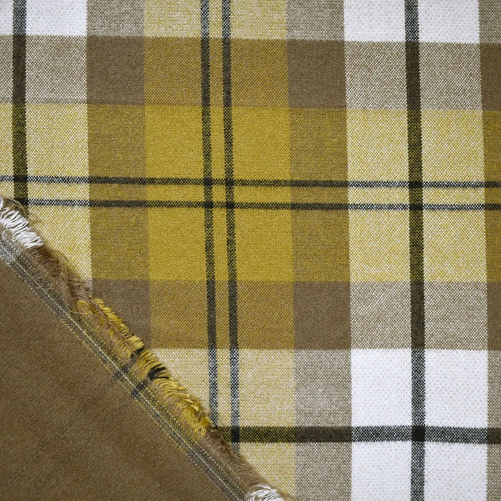 Soft Plush Reversible Grid Plaid Coating Citron/Camel