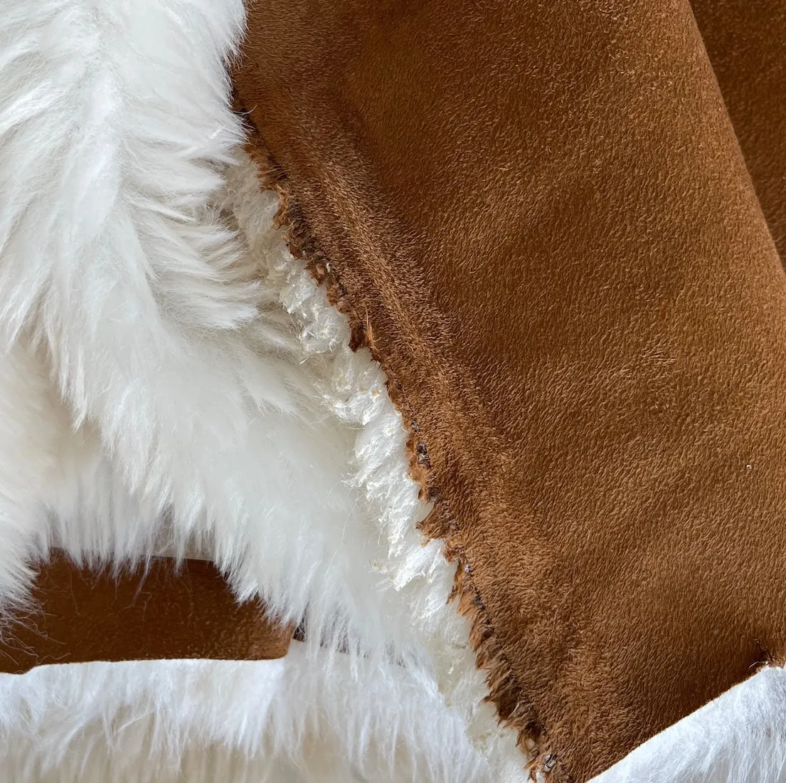 Sueded Cognac & Long Haired White Sherpa Polyester Faux Fur