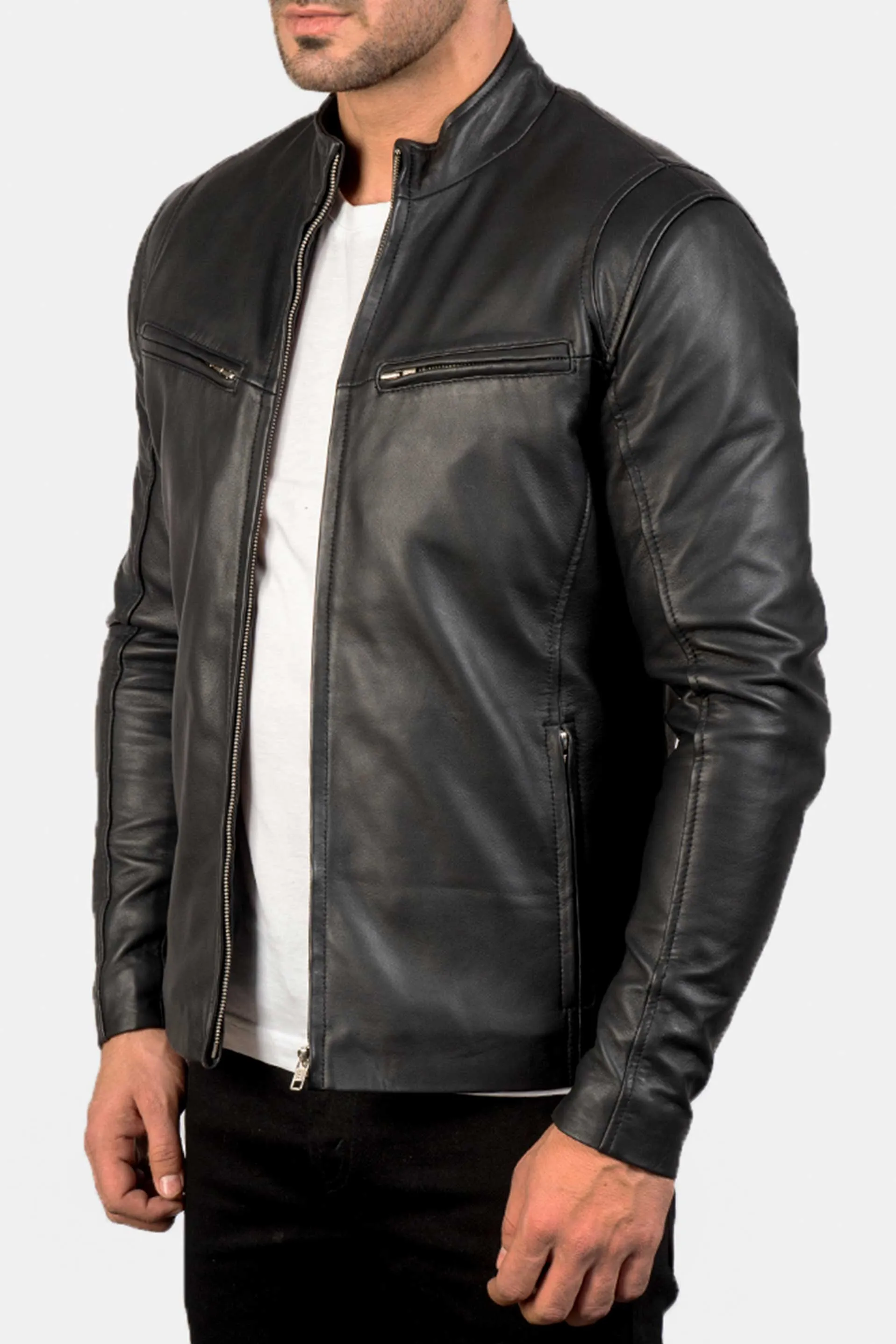 The Iconic | Men's Black Sheepskin Leather Jacket