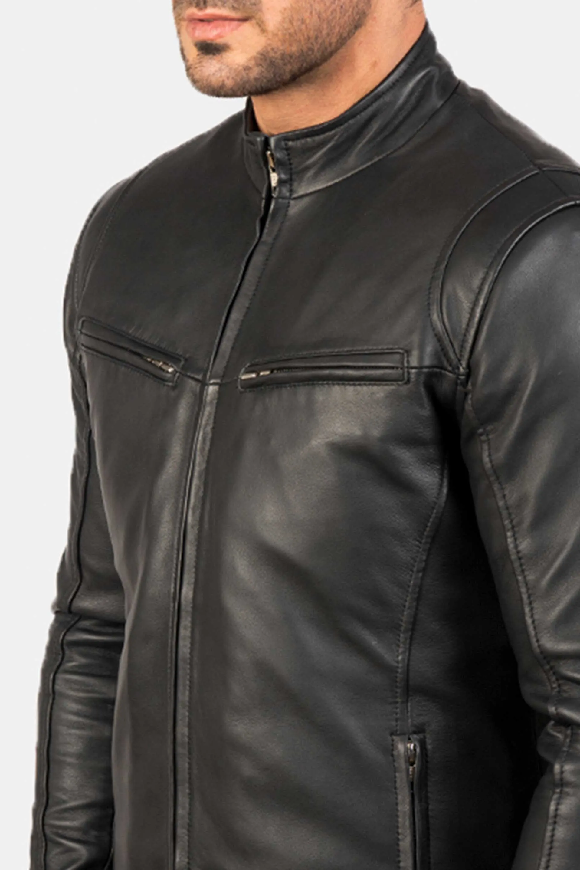 The Iconic | Men's Black Sheepskin Leather Jacket