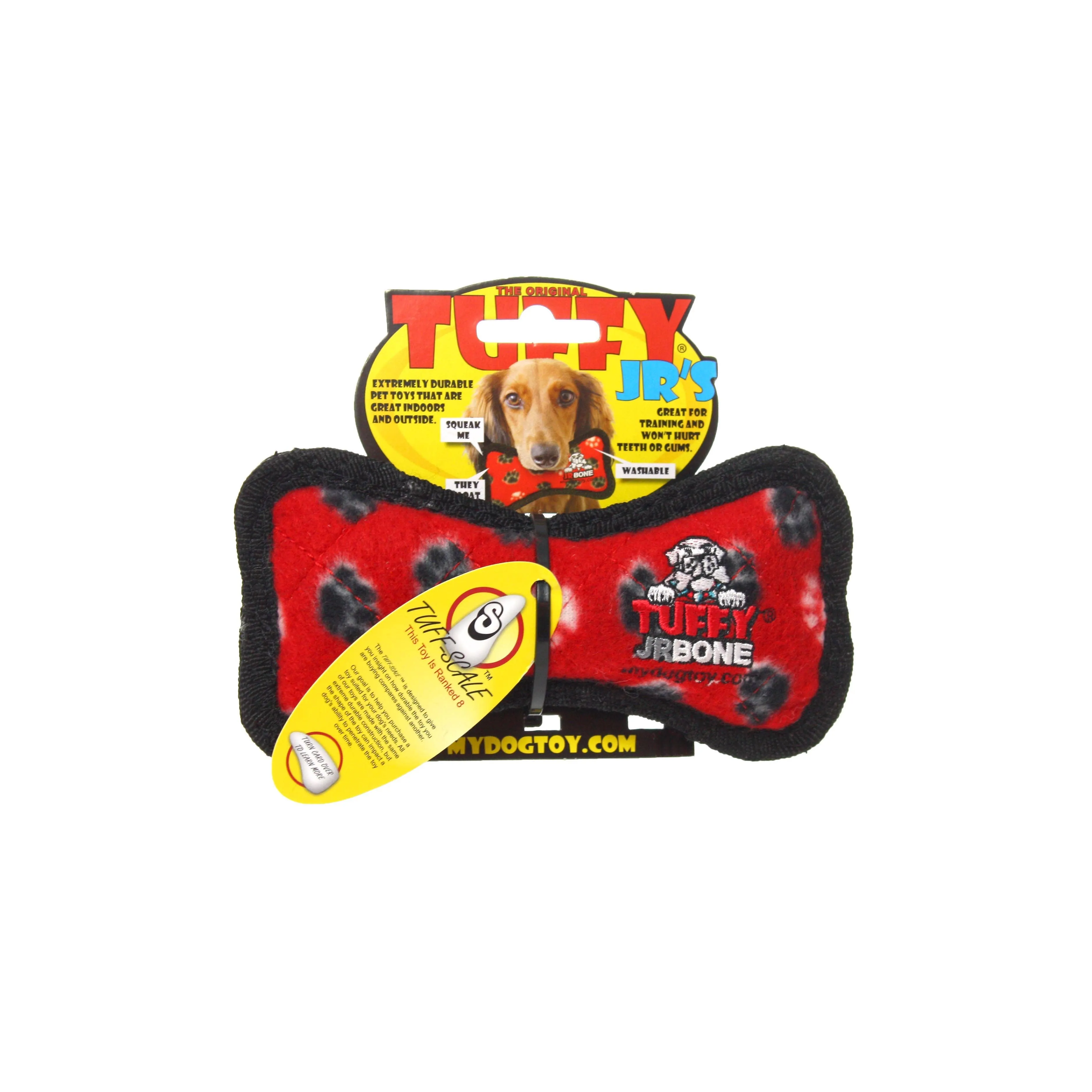 Tuffy Dog Toys - VIP Products - Tuffy Jr Bone - Red Paw, Durable, Tough, Squeaky Dog Toy