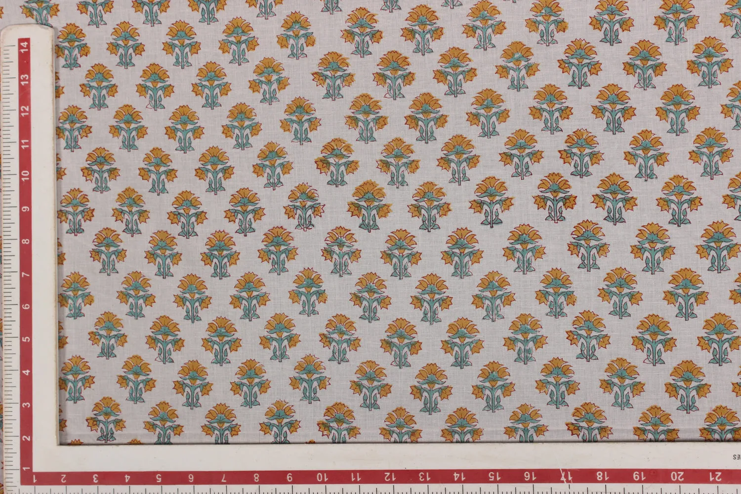 White Block Printed Cotton Fabric