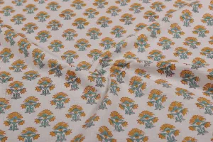 White Block Printed Cotton Fabric