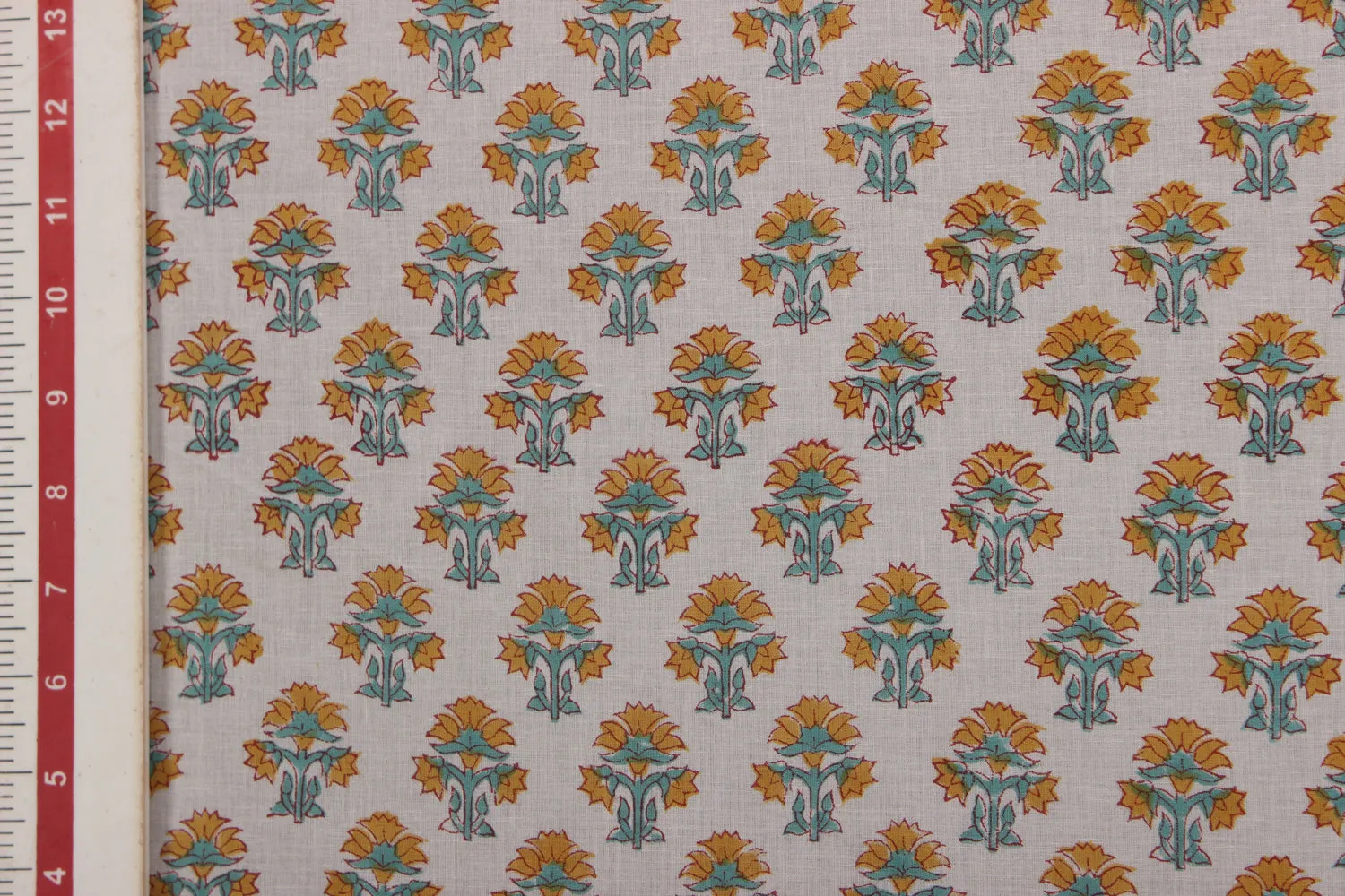 White Block Printed Cotton Fabric