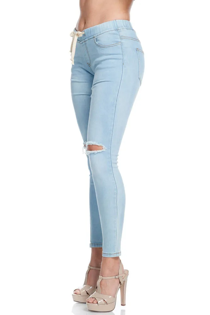 Women's Knee Slit Skinny Denim Joggers