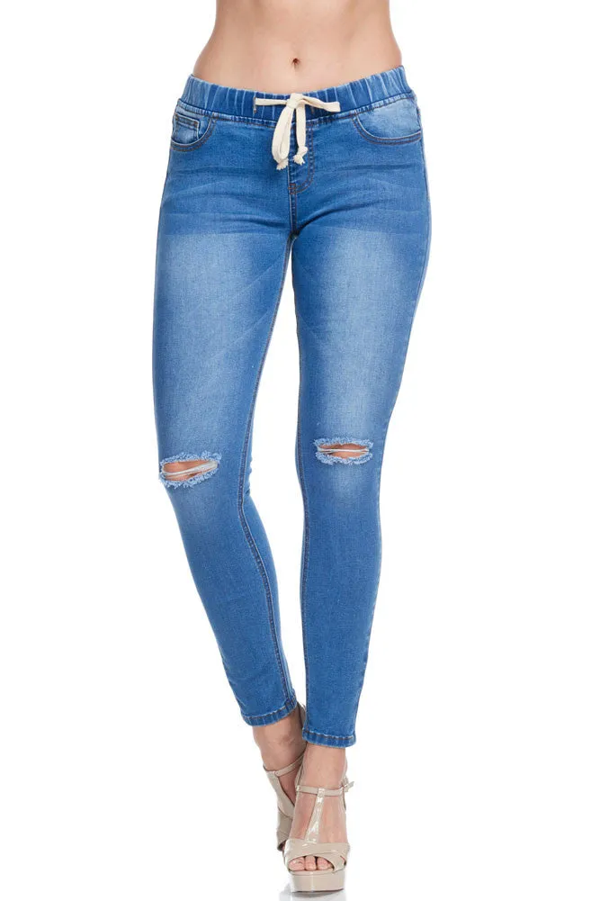 Women's Knee Slit Skinny Denim Joggers