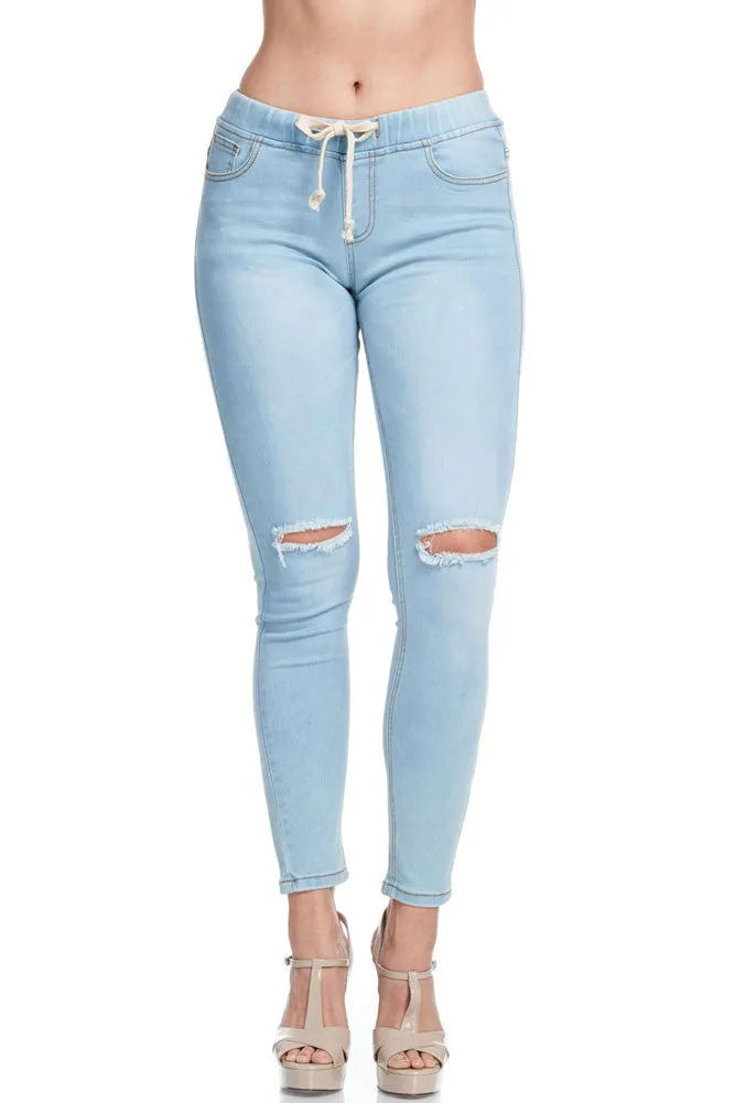 Women's Knee Slit Skinny Denim Joggers