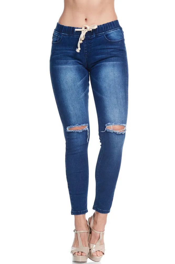 Women's Knee Slit Skinny Denim Joggers