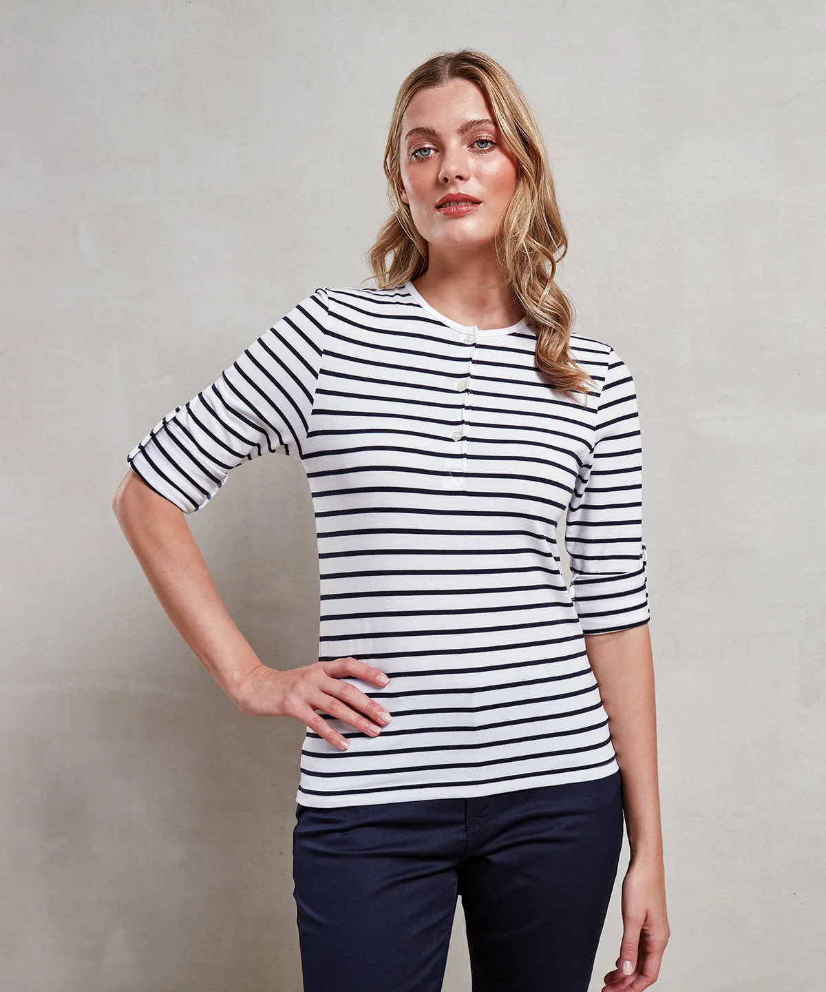 Womens Long John roll-sleeve tee | Indigo