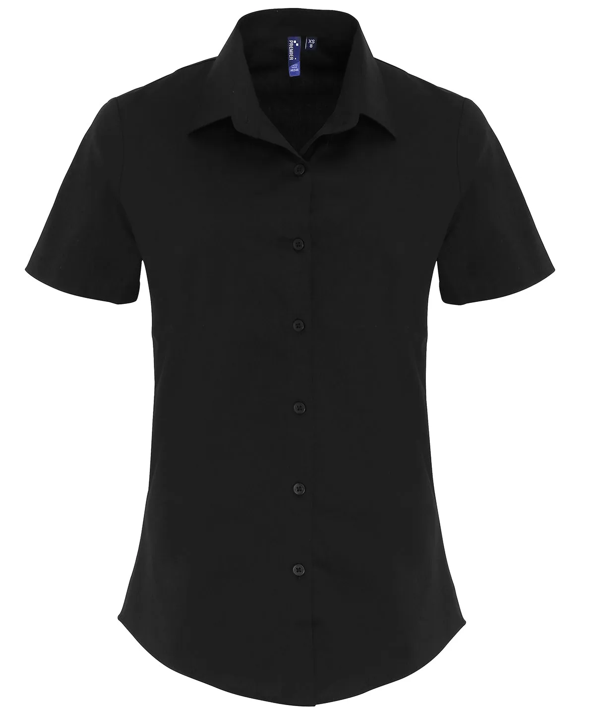 Womens stretch fit cotton poplin short sleeve blouse | Black