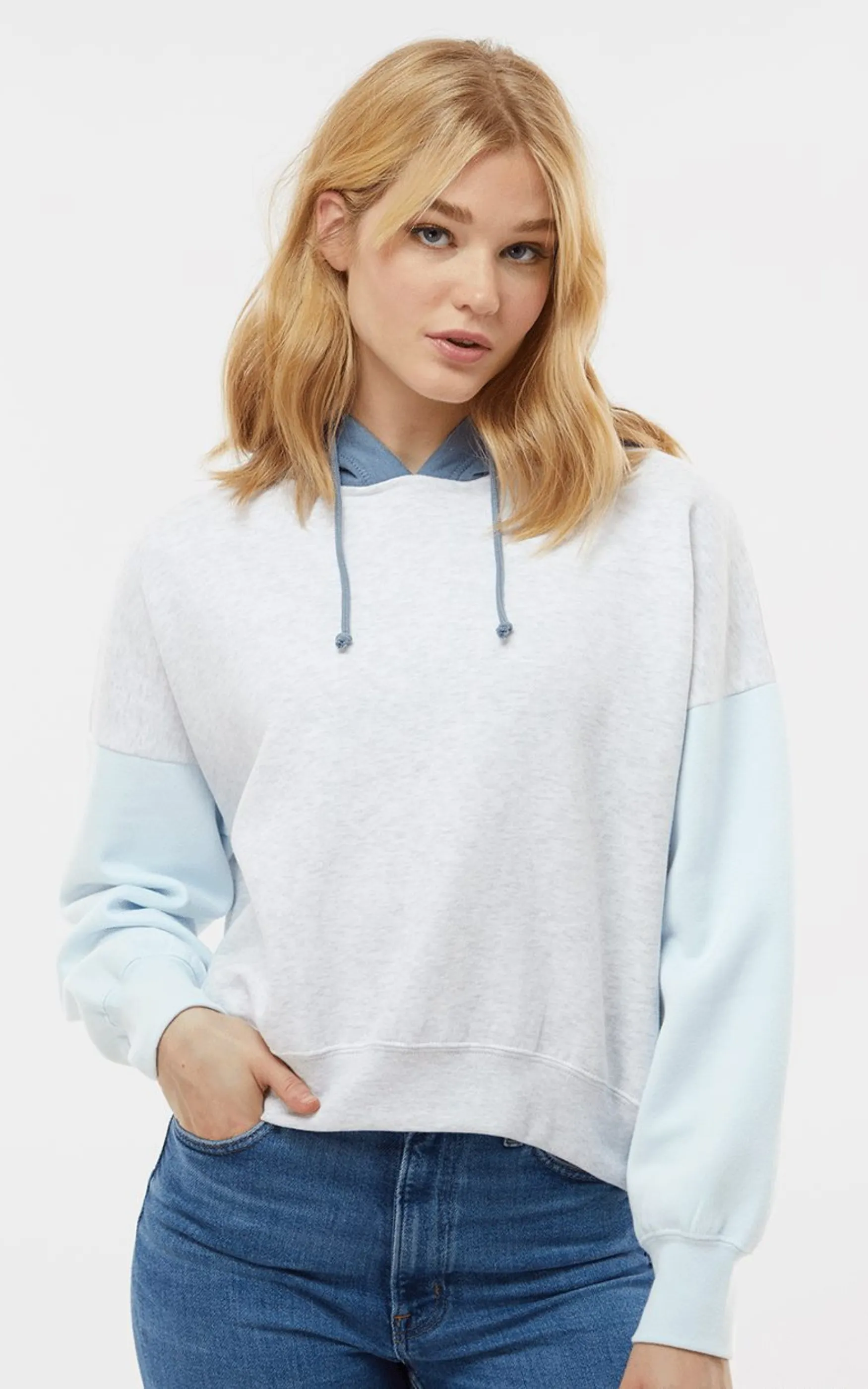 Women's Sueded Fleece Colorblocked Crop Hooded Sweatshirt** - Final Sale