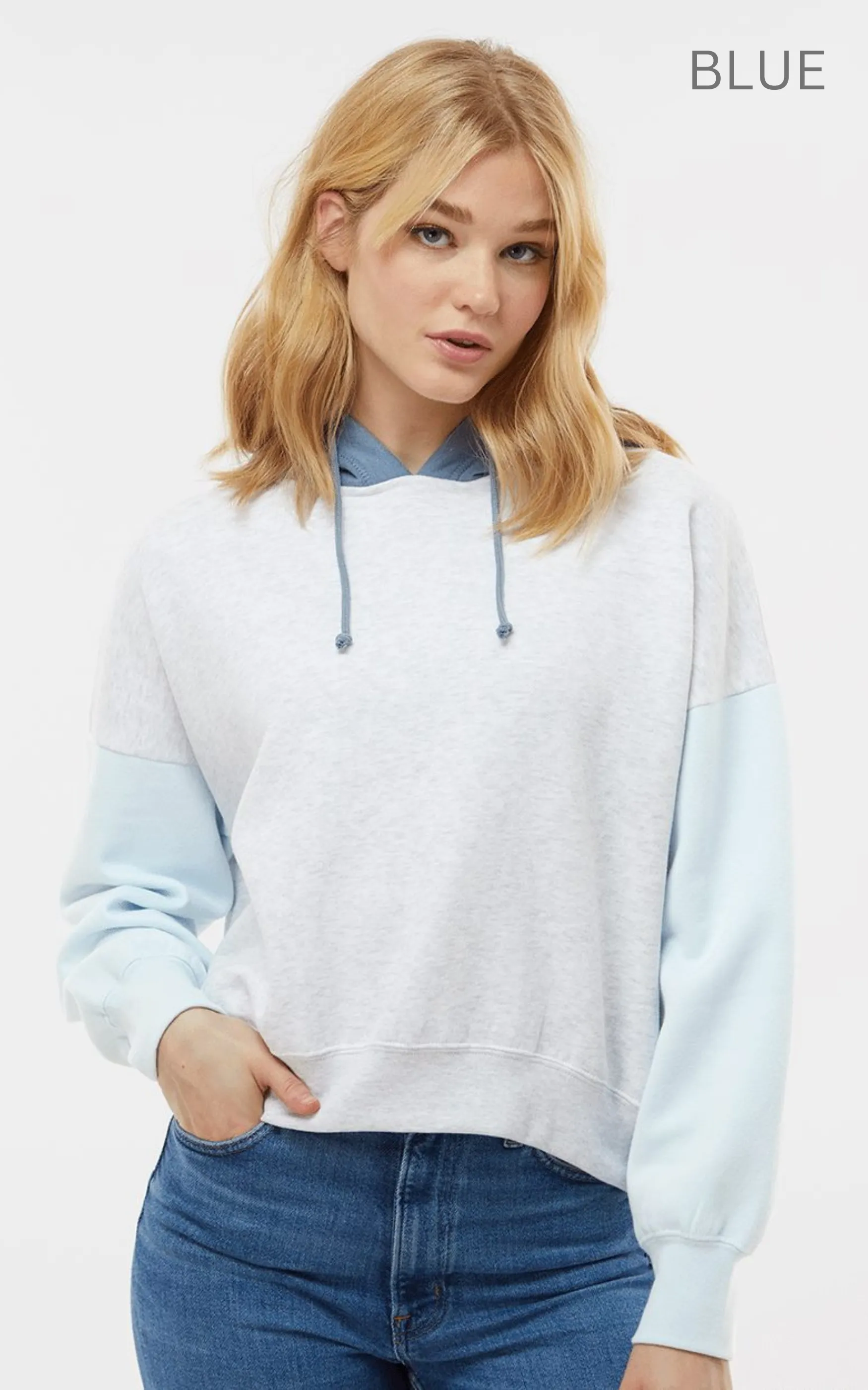 Women's Sueded Fleece Colorblocked Crop Hooded Sweatshirt** - Final Sale