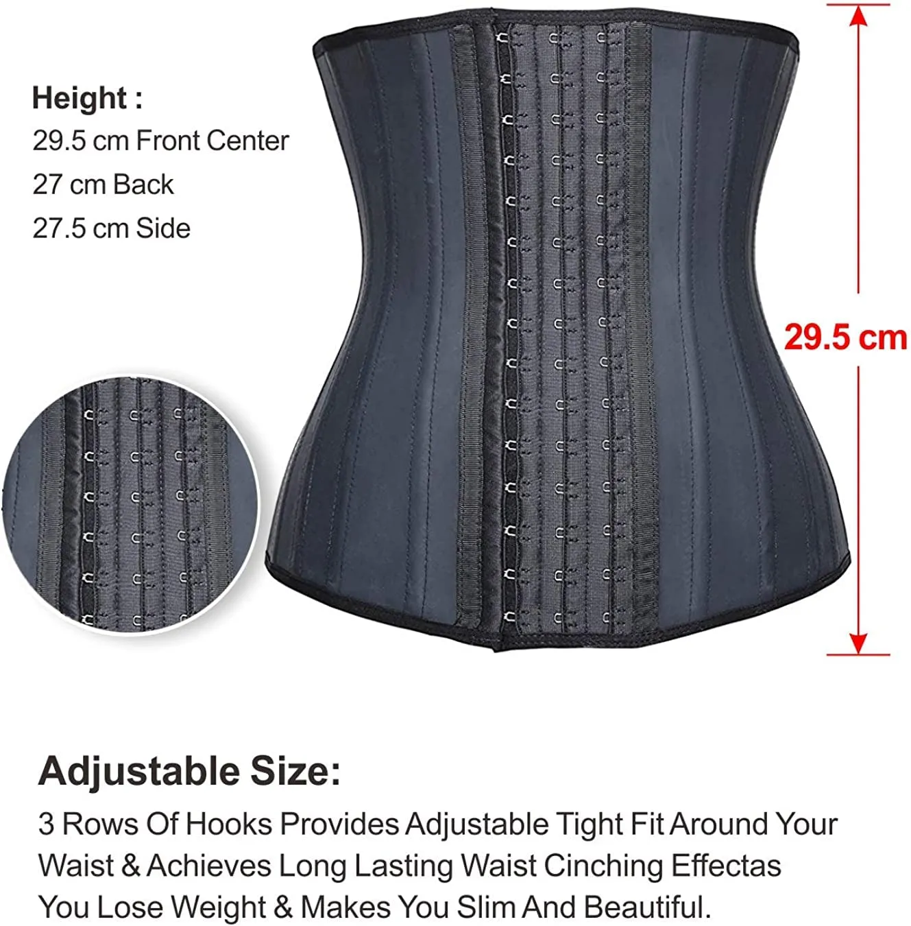 YIANNA Women Latex Waist Trainer 25 Steel Bones  3 Row Hooks