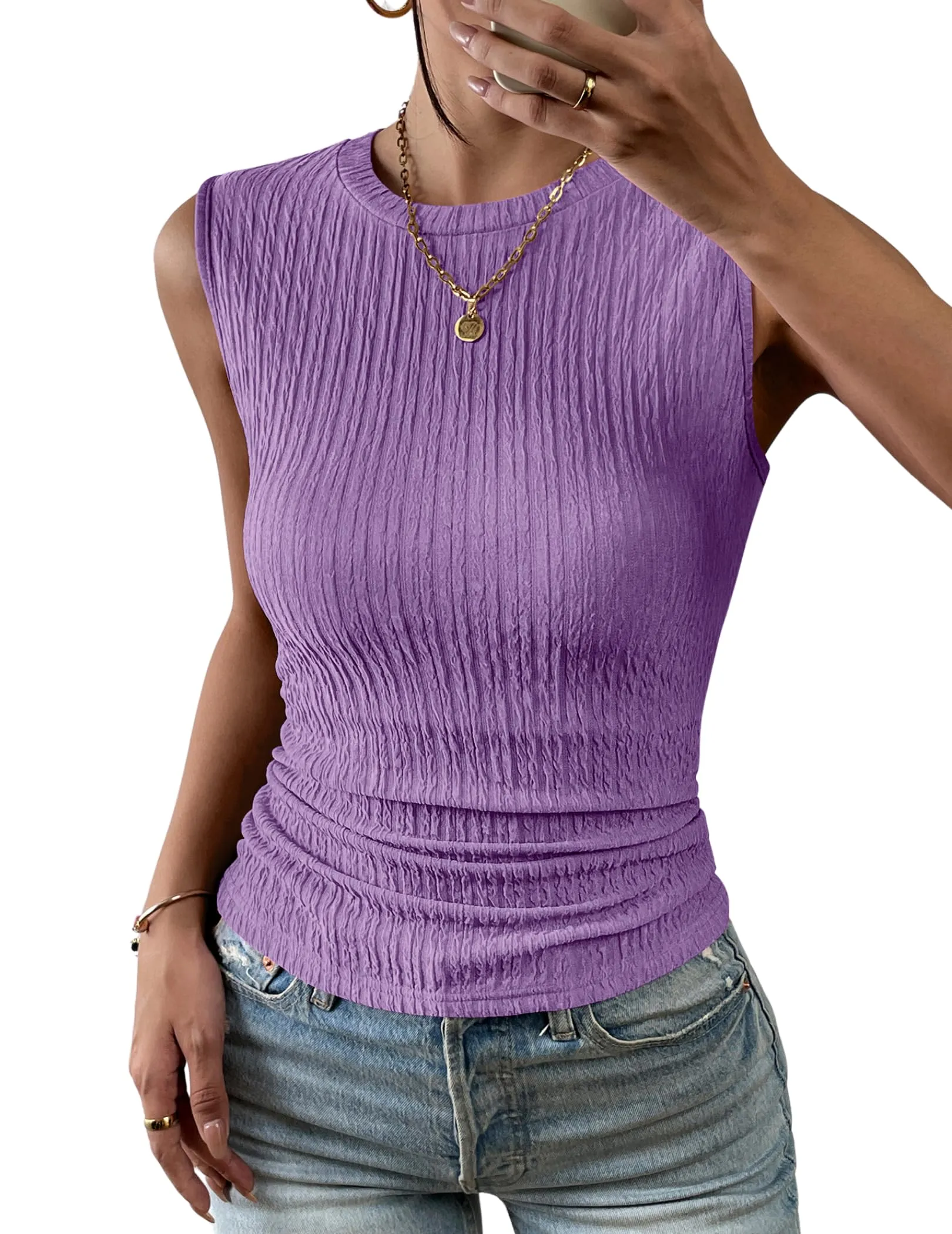 Zeagoo High Neck Tank Top Casual Ribbed Knit Shirts