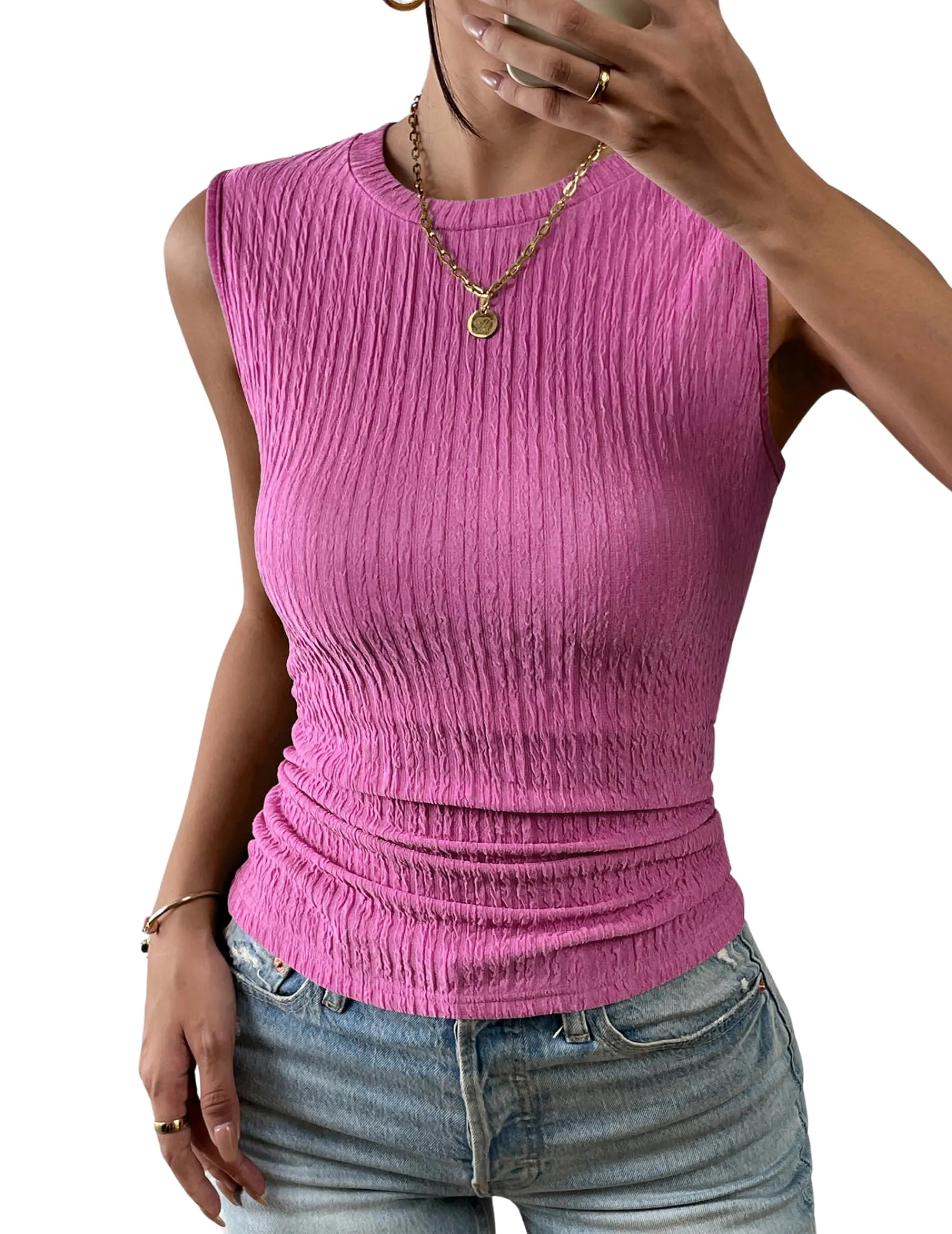 Zeagoo High Neck Tank Top Casual Ribbed Knit Shirts