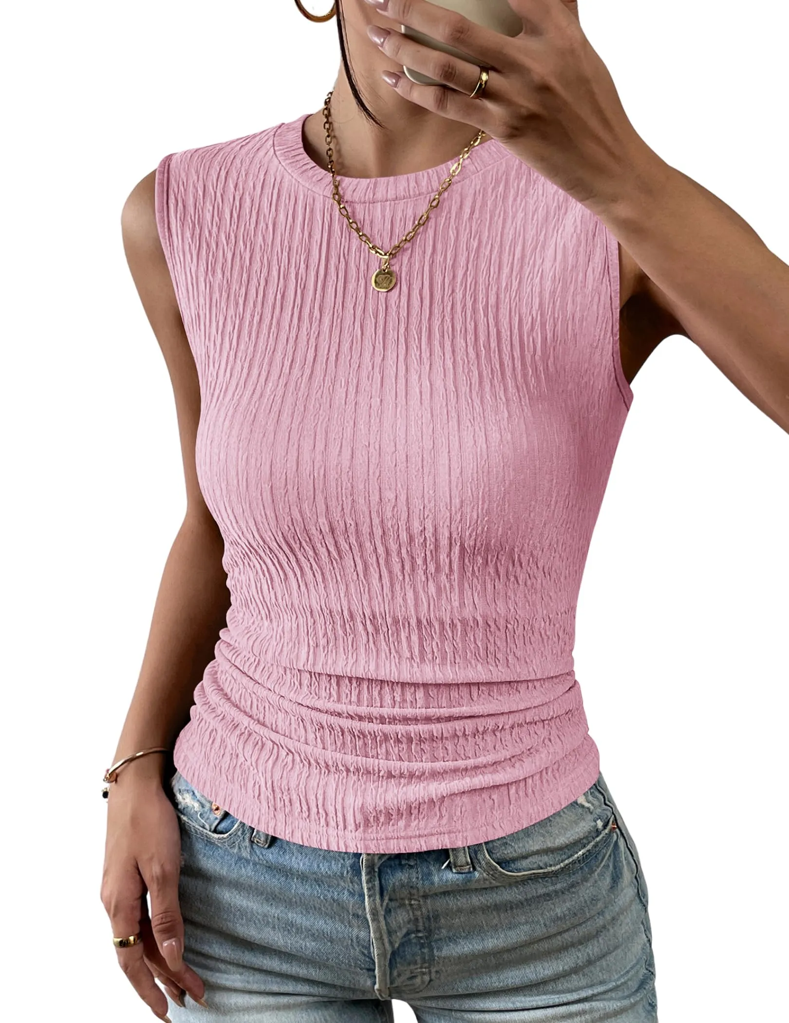 Zeagoo High Neck Tank Top Casual Ribbed Knit Shirts