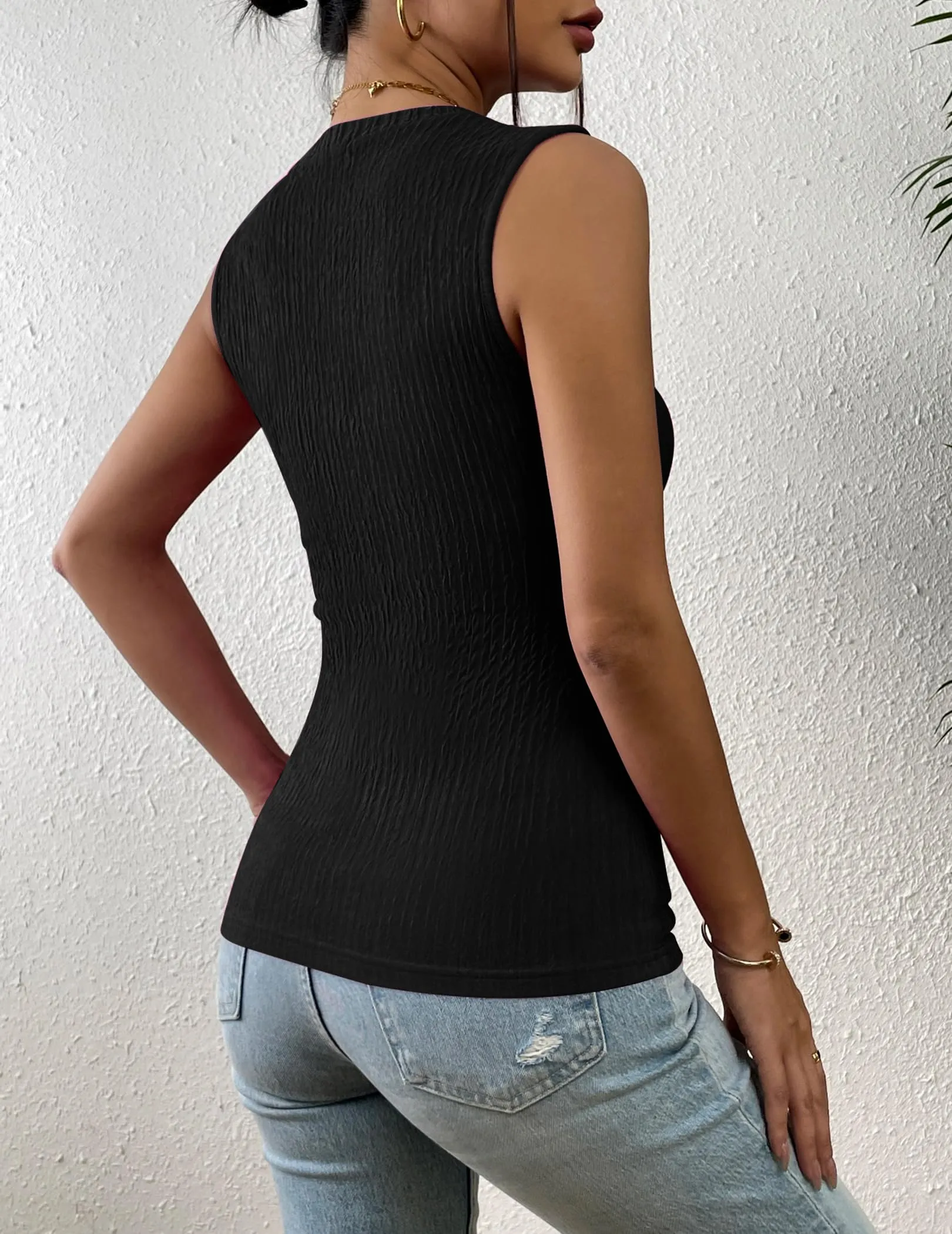 Zeagoo High Neck Tank Top Casual Ribbed Knit Shirts