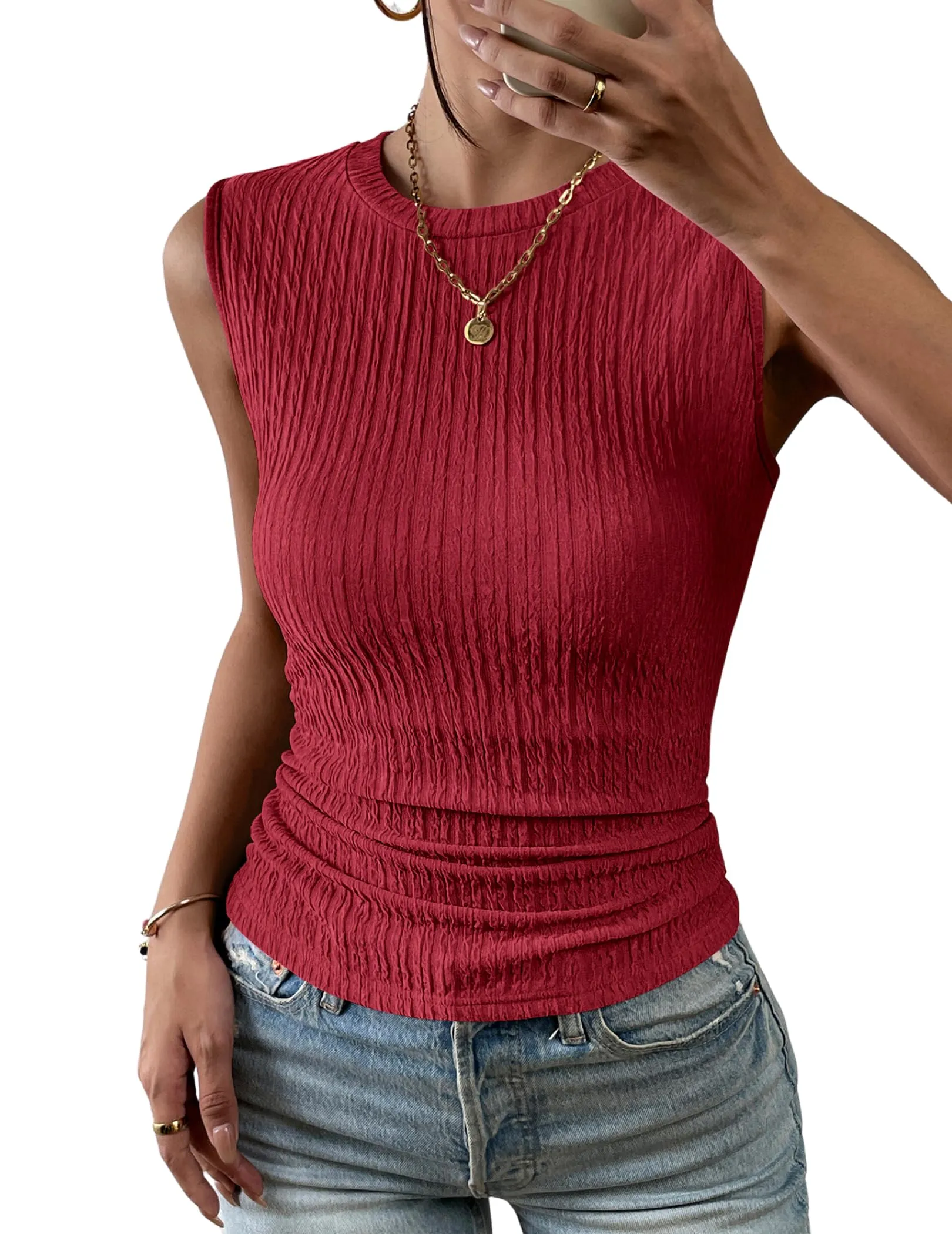 Zeagoo High Neck Tank Top Casual Ribbed Knit Shirts